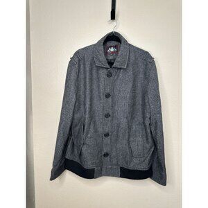 Martello Mens 2XL Gray Herringbone Wool Blend Button-Up Jacket Ribbed Hem button